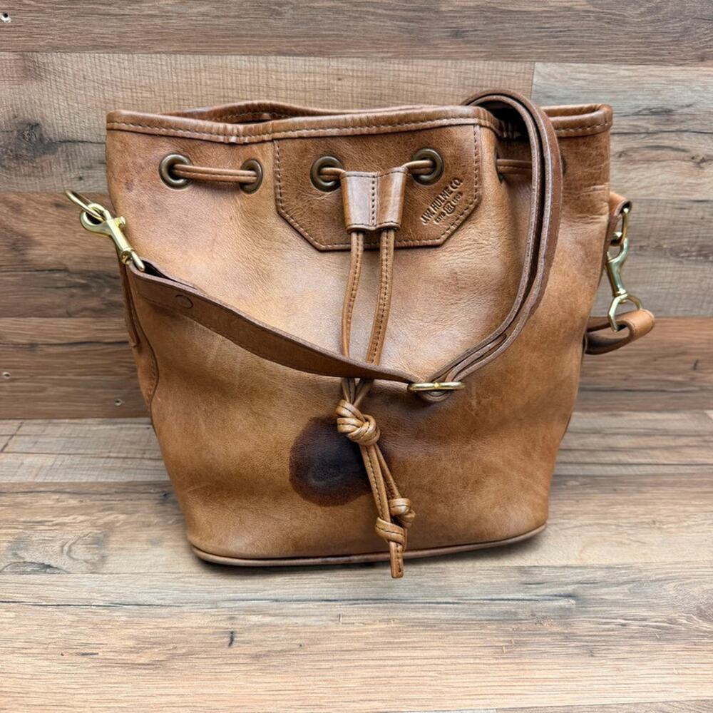 J.W. Hulme Co.  Bucket Tan Leather Feed Bag Tote Shoulder made in USA